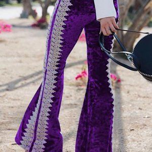 SEBOWEL Purple/Green/Blue Crochet Lace Velvet Flar